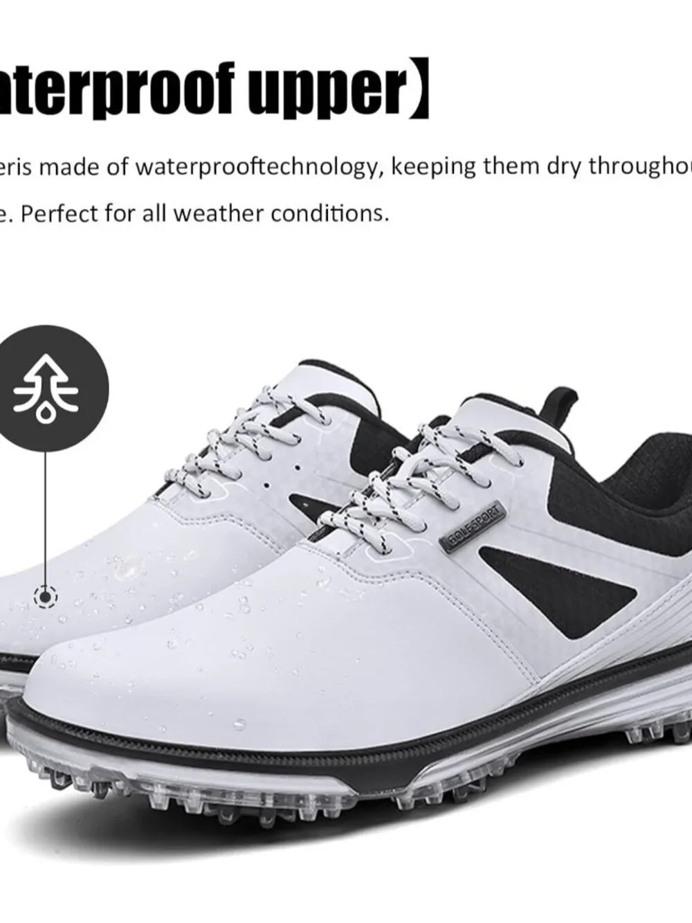 Men's White Golf Shoes Fixed Nail less Sole Waterproof Lightweight No-Slip